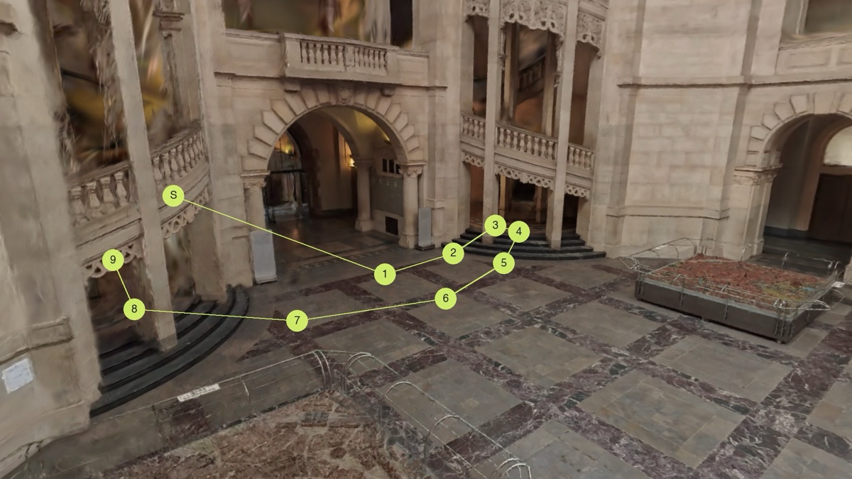 The same route, seen from the opposite side of the hall